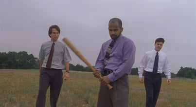 Iconic scene from an iconic movie: Michael, Samir and Peter destroy a printer